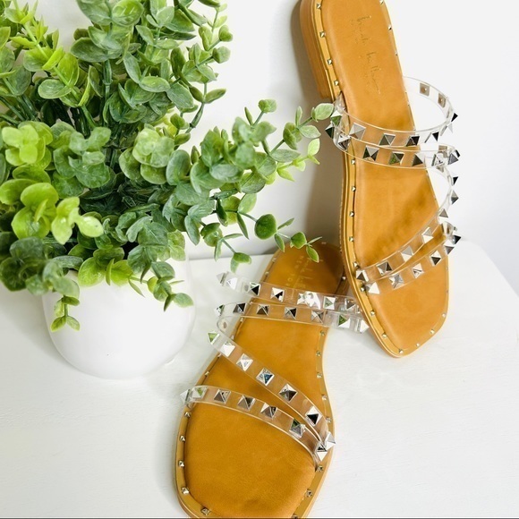 Nicole Miller Shoes - Nicole Miller Silver Studded Tan Sandals
